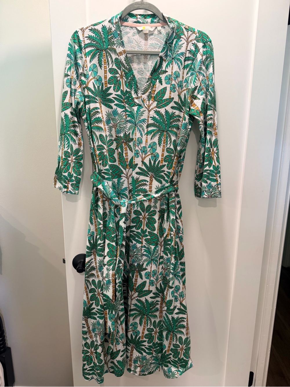 Boden Green and White Palm-Print Wrap Midi Dress - Picture 1 of 4
